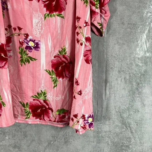 JM Collection Women's Cherry Floral Combo Square-Neck Drapey Cold-Shoulder Top - Picture 5 of 11